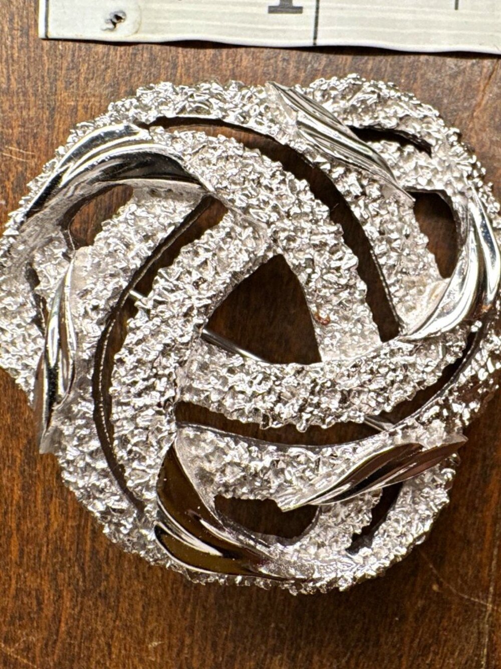 Crown Trifari Silver Tone Interlocking Circles Knot Brooch Signed MCM